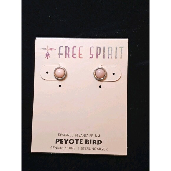 Peyote Bird Light Pink Round Gemstone 0.25" Sterling Silver Stud Earring NWT - Picture 1 of 6
